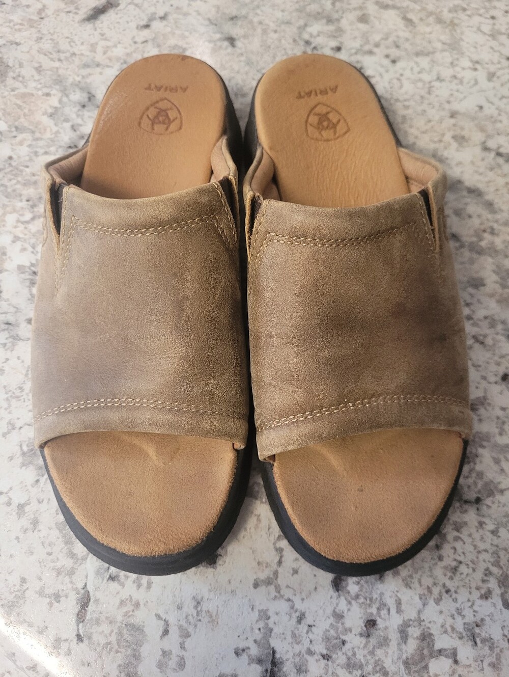 Ariat Tan Slip-On Slide Sandals, Size 7B, Leather